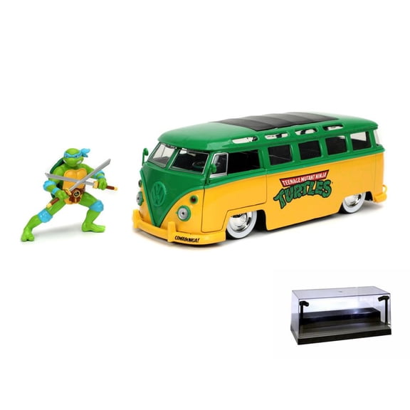 Diecast Car w/Display Case - 1962 Volkswagen Bus w/Leonardo figure, Teenage Mutant Ninja Turtles - Jada 31786 - 1/24 Diecast Car