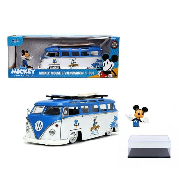 Diecast Car w/Display Case - 1962 Volkswagen T1 Bus w/ Mickey Mouse Figure  - Jada Toys 33179 - 1/24 scale Diecast Car