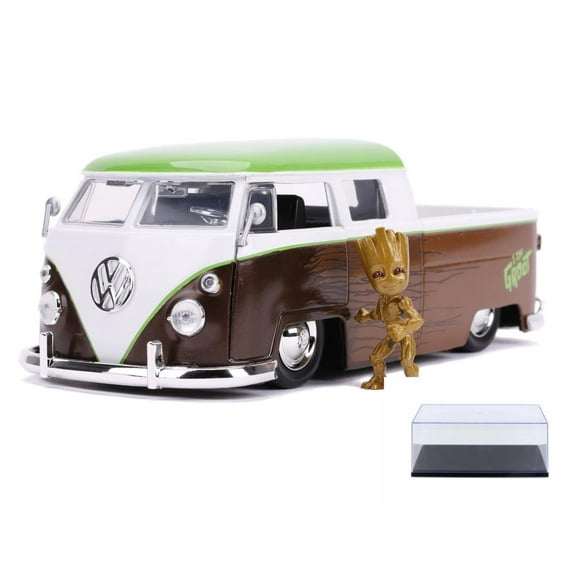 Diecast Car w/Display Case - 1963 Volkswagen Bus Pickup w/Groot Figure, Guardians of Galaxy - Jada Toys 31202 - 1/24 Diecast Car
