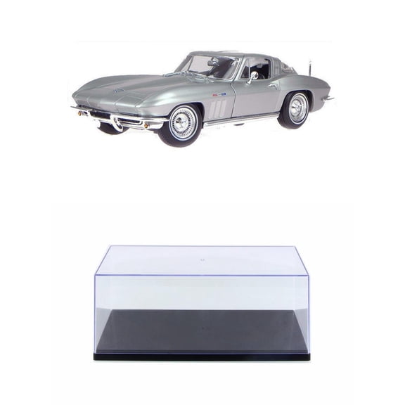 Diecast Car w/Display Case - 1965 Chevy Corvette, Silver - Maisto 31640SV - 1/18 scale Diecast Model Toy Car