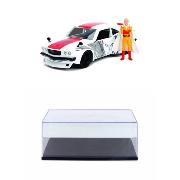 Diecast Car w/Display Case - 1974 Mazda RX-3 w/ Saitama Figure, One Punch Man - Jada Toys 33688 - 1/24 Scale Diecast Car