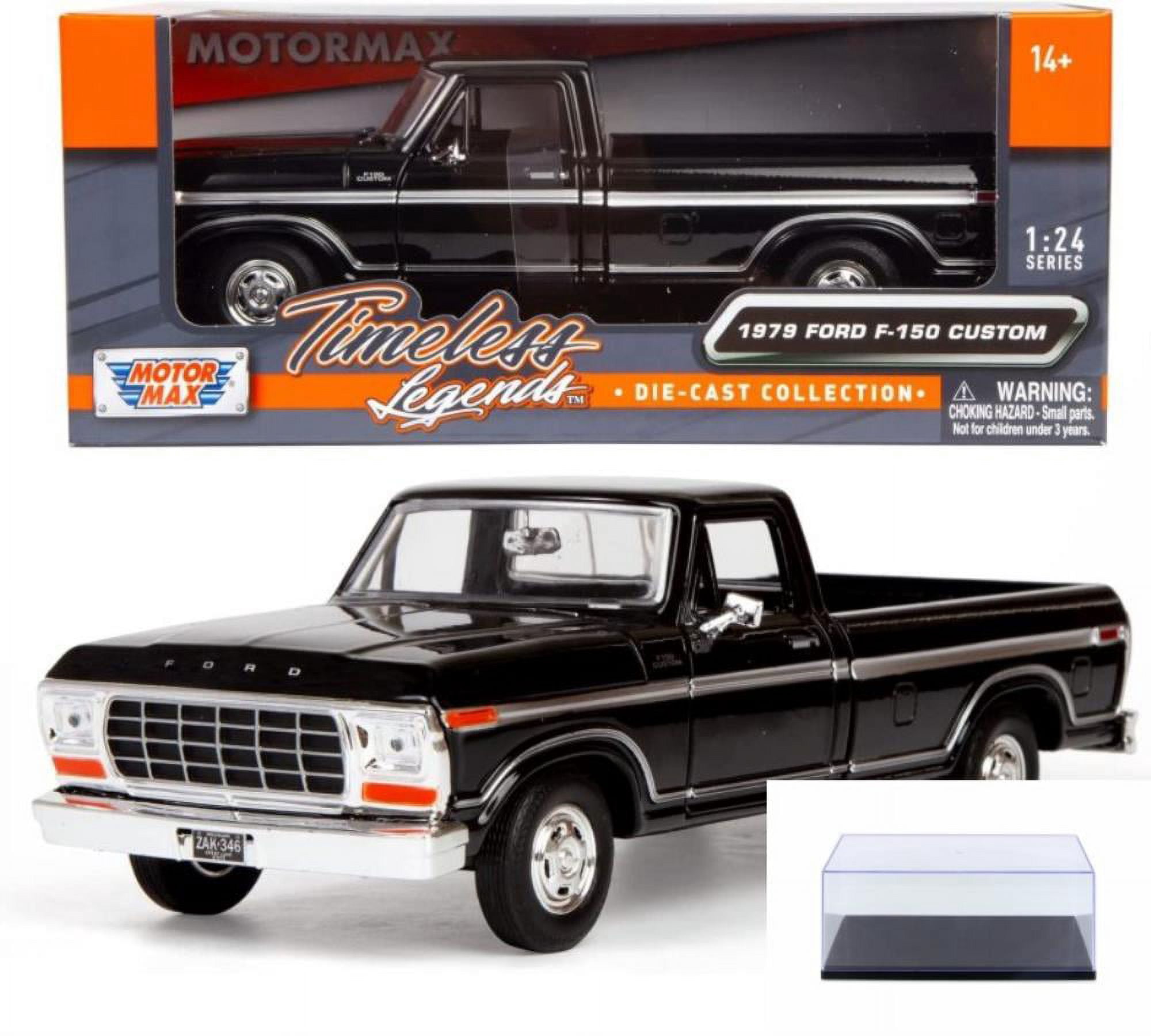Diecast Car w/Display Case - 1978 Ford Bronco Custom, Black - Motor Max 79374WBK - 1/24 scale Diecast Model Toy Car