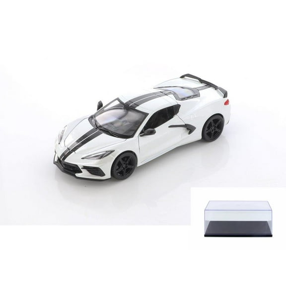 Diecast Car w/Display Case - 2020 Chevy Corvette Stingray Coupe Z51, White - Showcasts 34527D4 - 1/24 scale Diecast Model Toy Car