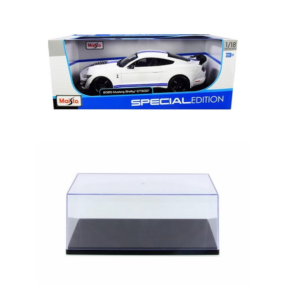 Diecast Car w/Display Case - 2020 Ford Mustang Shelby GT500, White - Maisto 31452W/6 - 1/18 scale Diecast Model Toy Car