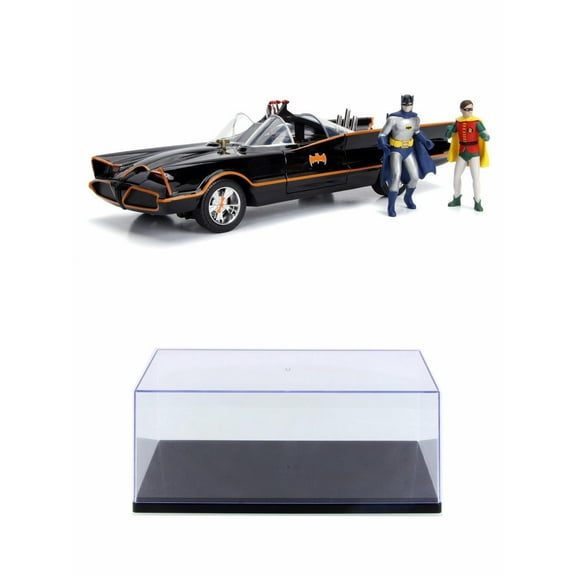Diecast Car w/Display Case - Batmobile Working lights with Batman and Robin Figures, 1966 Classic TV Series - Jada 98625 - 1/18 scale Diecast Model Toy Car