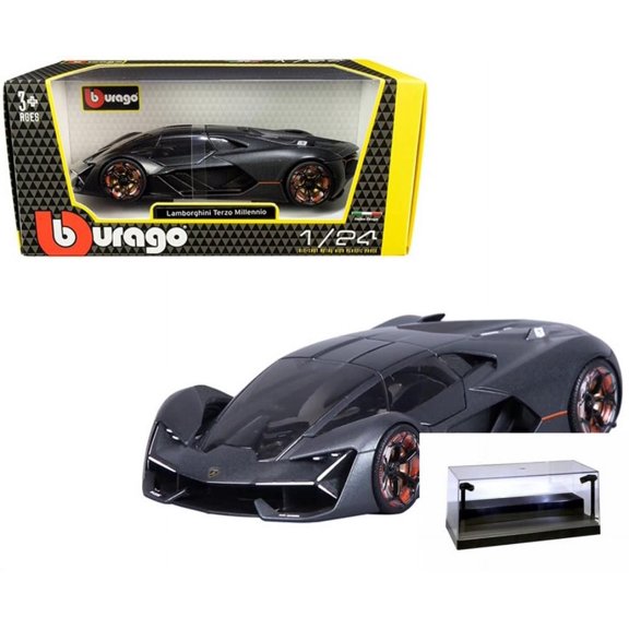 Diecast Car w/Display Case - Lamborghini Terzo Millennio, Gray - Bburago 18-21094GRY - 1/24 scale Diecast Model Toy Car