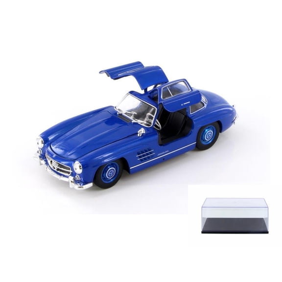 Diecast Car w/Display Case - Mercedes-Benz 300 SL, Blue - Welly 24064WBU - 1/24 scale Diecast Model Toy Car