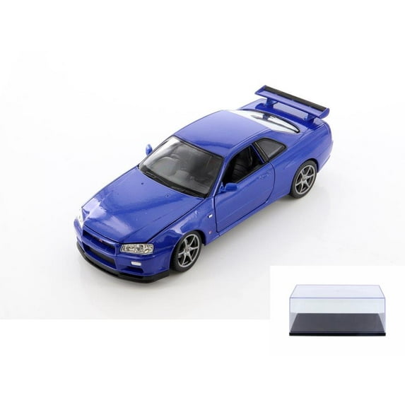 Diecast Car w/Display Case - Nissan Skyline GT-R (R34), Blue - Welly 24108/4D - 1/24 scale Diecast Model Toy Car