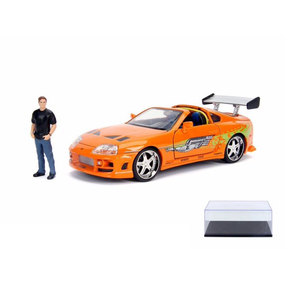 Diecast Car w/Display Case - Toyota Supra with Brian Figure, Fast & Furious - Jada 30738 - 1/24 Scale Diecast Model Toy Car
