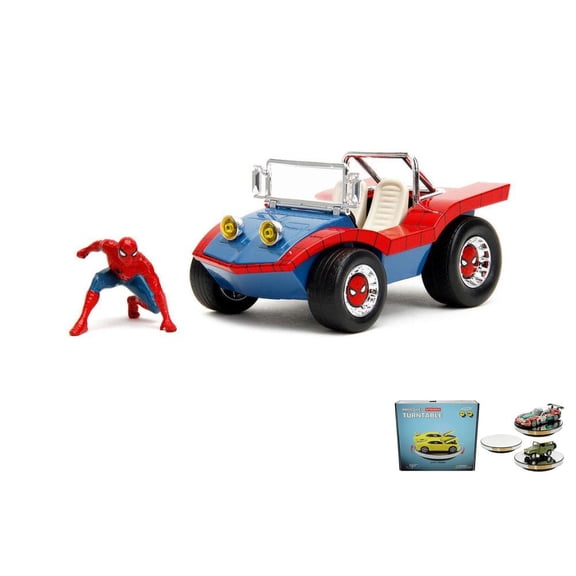 Diecast Car w/Display Turntable - Buggy w/Spider-Man Figure, Marvel Comics - 1/24 Scale Diecast Car
