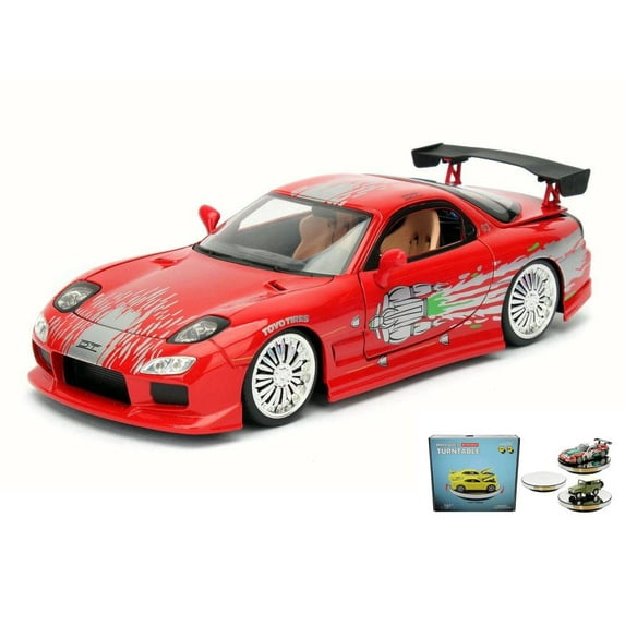 Diecast Car w/Display Turntable - Dom's Mazda RX-7 F8, Red - Jada 98338 - 1/24 Scale Diecast Car