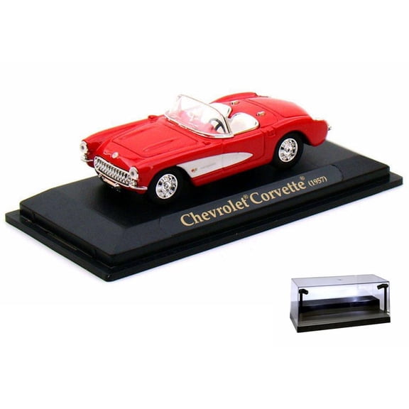 Diecast Car w/LED Display Case - 1957 Chevrolet Corvette Convertible, Red - Yatming 94209 - 1/43 Scale Diecast Model Toy Car