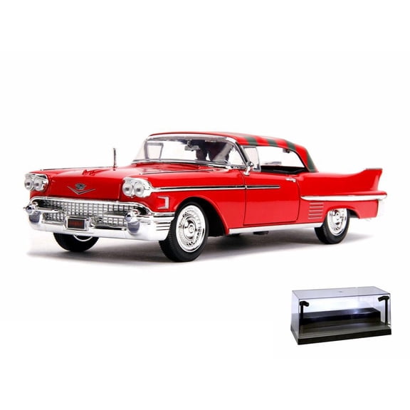 Diecast Car w/LED Display Case - 1958 Cadillac Series 62 with Freddy Krueger Figure, A Nightmare on Elm Street - Jada 31102 - 1/24 scale Diecast Model Toy Car