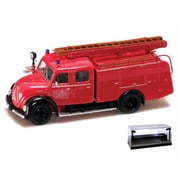 Diecast Car w/LED Display Case - 1961 Magirus-Deutz Merkur TLF16 Fire Engine, Red - Yatming 43010 - 1/43 Scale Diecast Model Toy Car