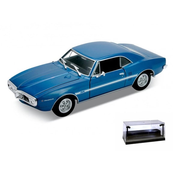 Diecast Car w/LED Display Case - 1967 Pontiac Firebird, Blue - Welly 22502 - 1/24 scale Diecast Model Toy Car