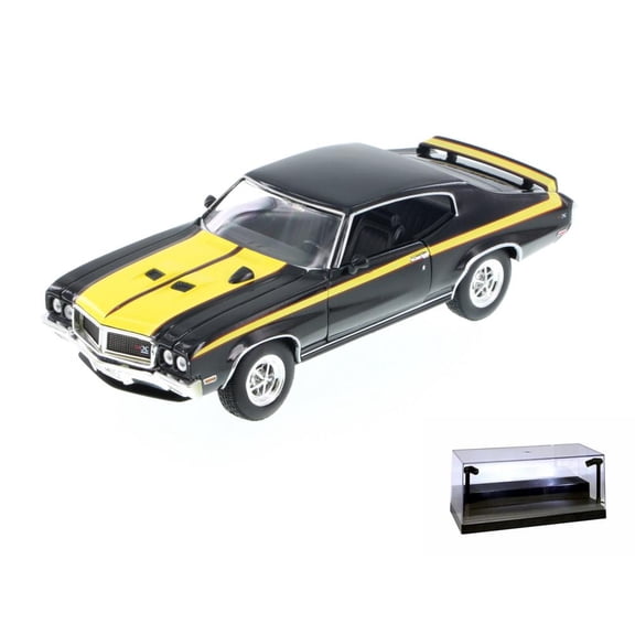 Diecast Car w/LED Display Case - 1970 Buick GSX, Black w/ Yellow Detail - Welly 22433 - 1/24 Scale Diecast Model Toy Car