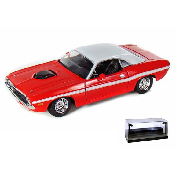 Diecast Car w/LED Display Case - 1970 Dodge Challenger R/T Coupe Convertible, Red - Maisto 34263 - 1/24 Scale Diecast Model Toy Car
