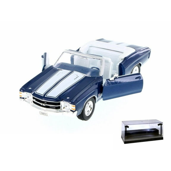 Diecast Car w/LED Display Case - 1971 Chevy Chevelle SS454 Convertible, Blue w/ White - Welly 22089WBU - 1/24 Scale Diecast Model Toy Car