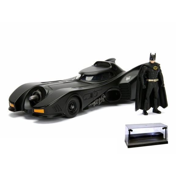 Diecast Car w/LED Display Case - Batmobile Buildable Diecast Kit with Batman Figure, 1989 Batman - Jada 30874 - 1/24 Scale Diecast Model Toy Car