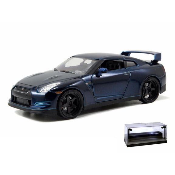 Diecast Car w/LED Display Case - Brian's 2009 Nissan GT-R, Blue - Jada Toys Fast & Furious 97036 - 1/24 scale Diecast Model Toy Car