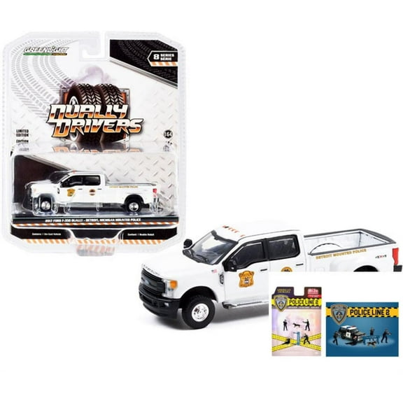Diecast Car w/Police Figurine Set - Detroit, MI Mounted Police 2017 Ford F-350 Dually 4x4 46080D/48 1/64 scale Diecast Model Toy Car