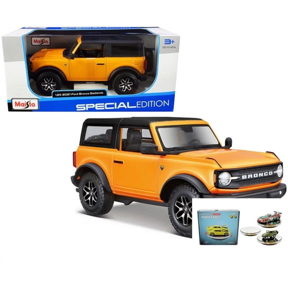 Diecast Car w/Rotary Turntable - 2021 Ford Bronco, Orange - Maisto 31530OR - 1/24 scale Diecast Car