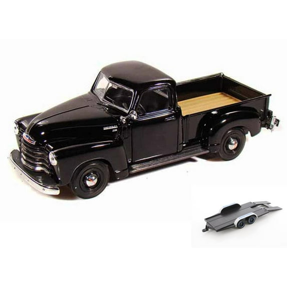 Diecast Car w/Trailer - 1950 Chevy 3100 Pickup Truck, Black - Maisto 31952 - 1/24 Scale Diecast Model Toy Car