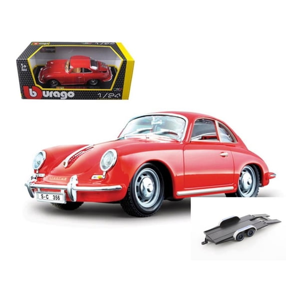 Diecast Car w/Trailer - 1961 Porsche 365B Coupe, Red - Bburago 18-22079RD - 1/24 scale Diecast Model Toy Car