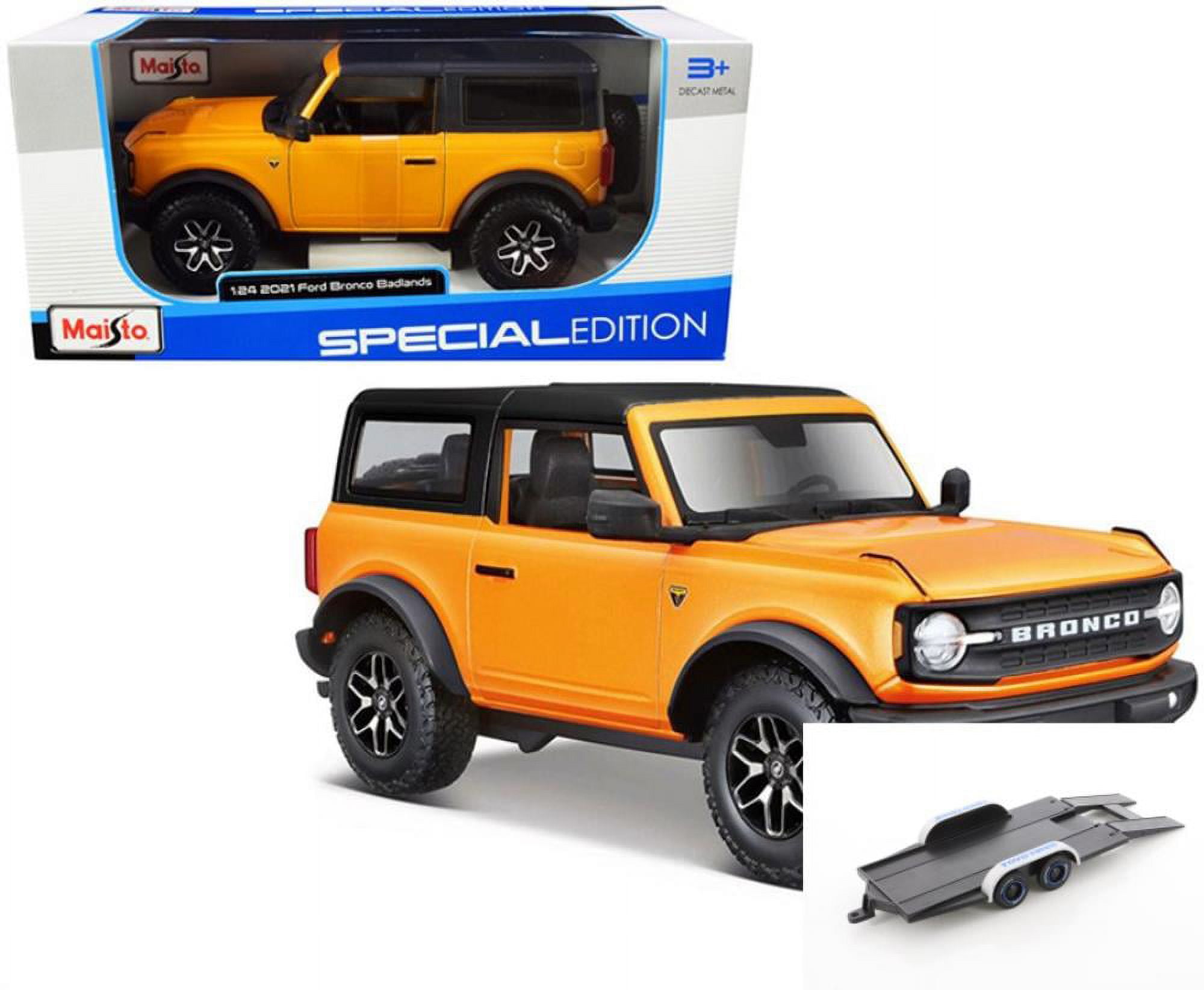Diecast Car w Trailer 2021 Ford Bronco Badlands Orange Maisto