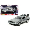 thumbnail image 1 of 1/32 Diecast DeLorean DMC Time Machine from 'Back to the Future Part I' (1985) - Hollywood Rides Series in Stunning Brushed Metal Finish by Jada, 1 of 1