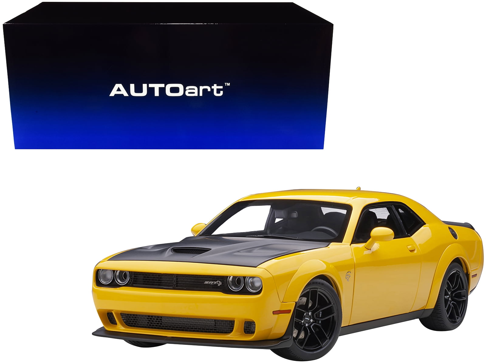 Dodge Challenger SRT Hellcat Widebody Yellow Jacket with Satin Black Hood  1/18 Model Car by Autoart