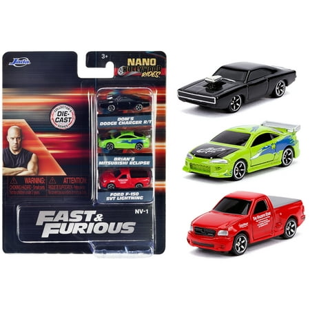 Diecast "Fast & Furious" 3 piece Set "Nano Hollywood Rides" Diecast Model Cars by Jada