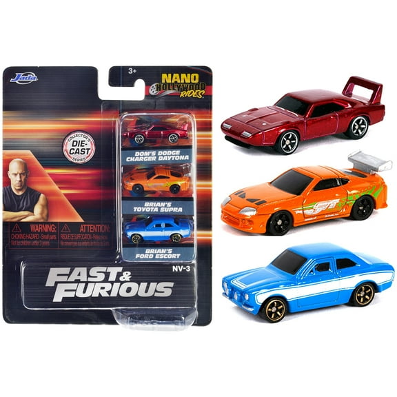 Diecast "Fast & Furious" 3 piece Set "Nano Hollywood Rides" Series 1 Diecast Model Cars by Jada