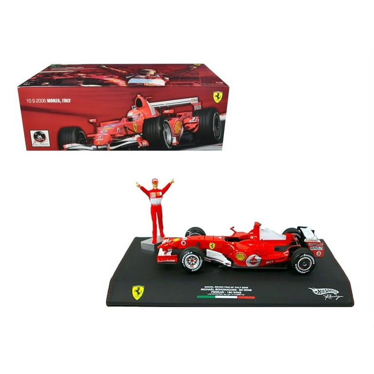 Diecast Ferrari #5 Michael Schumacher Winner F1 Formula One Monza Italian  GP (2006) with Michael Schumacher Figurine 1/18 Diecast Model Car by Hot