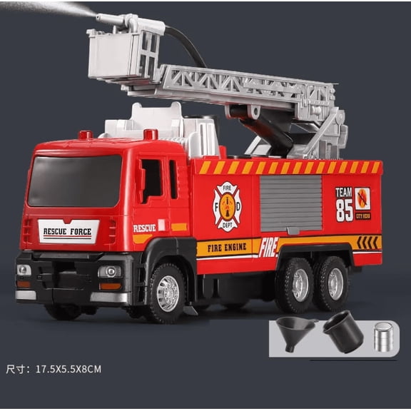 Diecast Fire Truck Toy, Realistic Rescue Fire Vehicle with Water Spray Function, Light & Music Siren, Simulation Sprinkler Truck Collection Toy, Gift for Kids Boys Girls