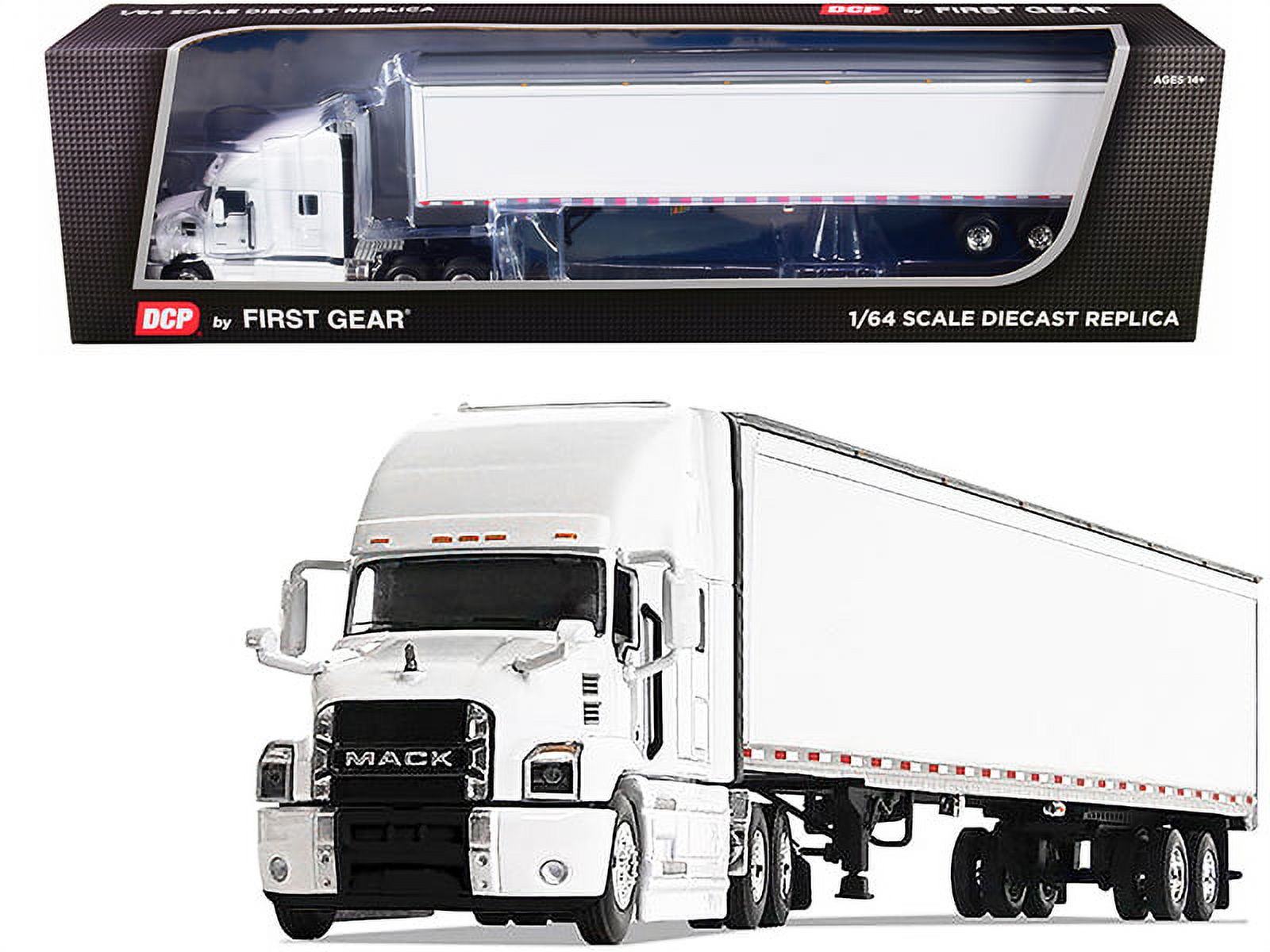 Diecast Mack Anthem Sleeper Cab with 53' Trailer White 1/64 Diecast Model  by DCP/First Gear