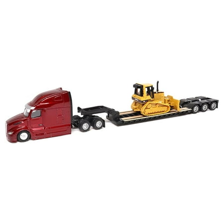 Peterbilt 579 Tractor White with Lowboy Trailer and CAT 315C Excavator Yellow 1/87 (HO) Scale Diecast Model by Diecast Masters