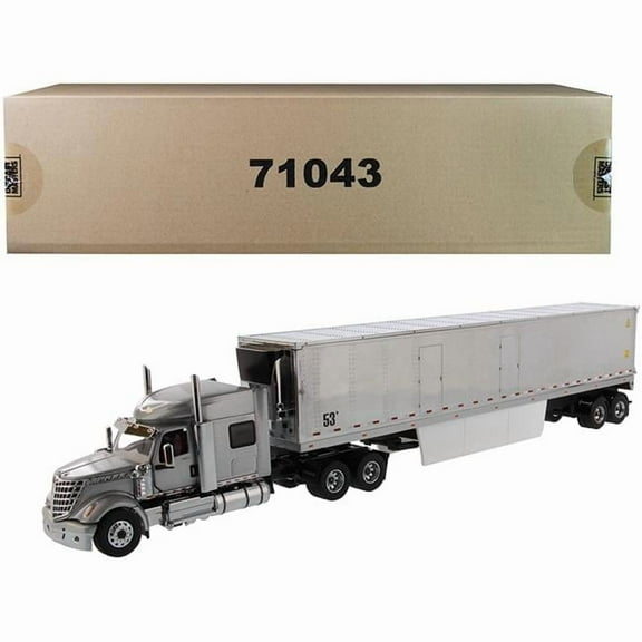 Diecast Masters 71043 International LoneStar Sleeper Cab Silver with 53 ft. Reefer Refrigerated Chrome Plated Van Trailer Transport Series 1 by 50 Diecast Model