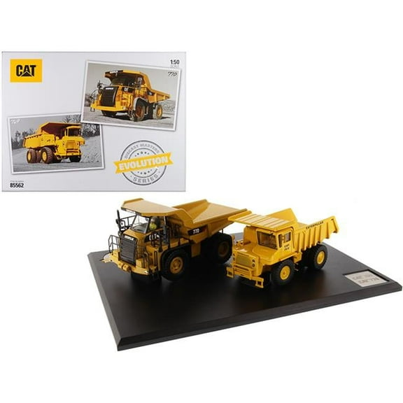 Diecast Masters 85562 Cat Caterpillar 769 Off-Highway Truck 1963-2006 & Cat Caterpillar 770 Off-Highway Truck 2007-Present with Operators Evolution Series Set of 2 Pieces 1 by 50 Diecast Models