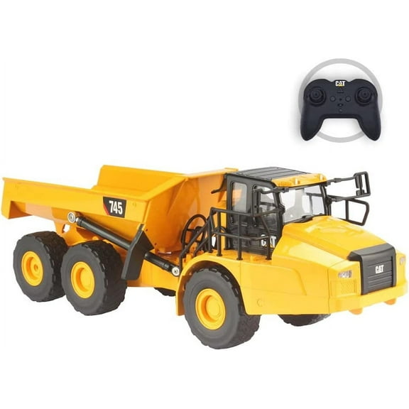 Diecast Masters RC Truck CAT 745 Articulated Truck | Fully Functional Radio Control Dump Truck | 1:24 Scale Model Remote Control Truck, RC Caterpillar Trucks | CAT Yellow Diecast Model 25004
