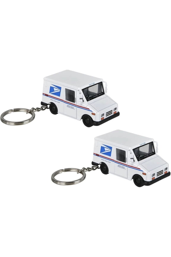 Diecast Pull Back Mini Postal Carrier Truck Keychains (2 Pack) (2.5") Metal Post Office Truck with Pullback Motion.