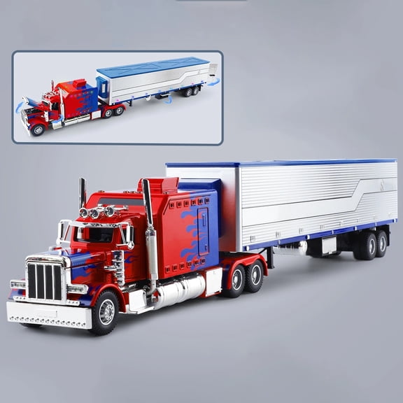 Diecast Semi Truck with Trailer Model, Pull Back Container Lorry Toy, Realistic American Style Tractor Trailer Replica, Desktop Collectible & Kids Gift for Ages 3+