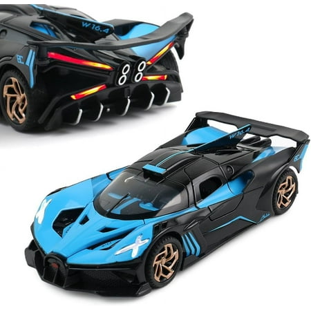 Diecast Toy Car Bugatti Bolide Sports Car Model,Zinc Alloy Simulation Casting Pull Back Vehicles,1:32 Scale Mini Supercar Toys with Lights and Music for Toddlers Kids Children Gift