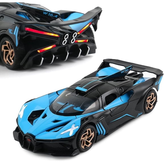 Diecast Toy Car Bugatti Bolide  Sports Car Model,Zinc Alloy Simulation Casting Pull Back Vehicles,1:32 Scale Mini Supercar Toys with Lights and Music for Toddlers Kids Children Gift