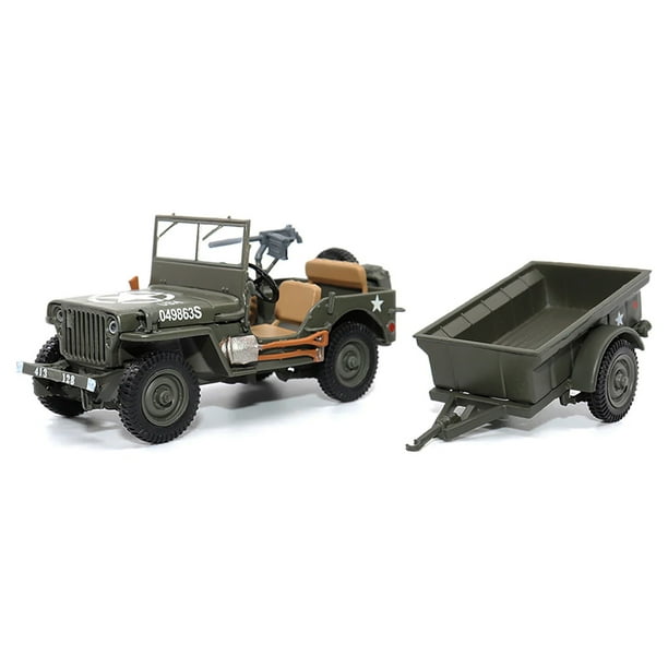 Diecast Willys Jeep 1/4Ton Utility Truck Olive Drab with Trailer "United States Army" 1/43