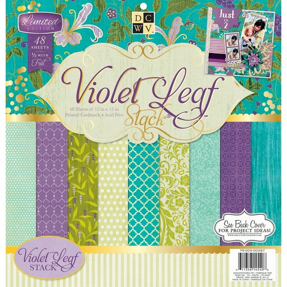 Diecuts With A View Paper Stack, 12 by 12-Inch, Violet Leaf, 48-Pack