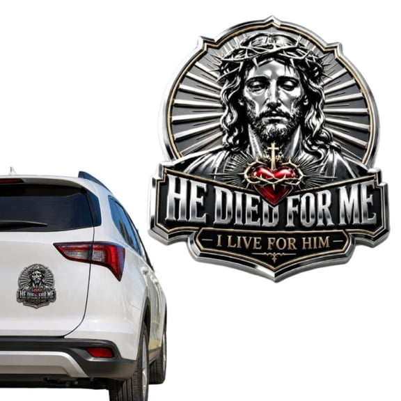 He Died for Me Emblem, I Live for Him 3D Metal Jesus Christian Car Emblem, for Truck SUV Motorcycle Window Accessories, Christian Jesus Auto Decal, Gift for Christia-n Drivers