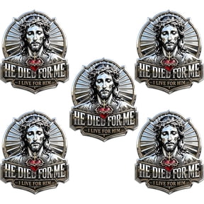 He Died for Me Emblem, I Live for Him Personalized 3D Metal Car Emblem, Christian Jesus Auto Decal with Cross Heart Design for Truck SUV Garage (3PCS)