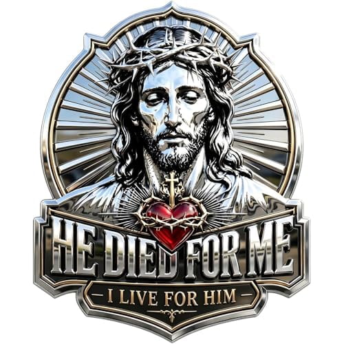 He Died for Me Emblem, I Live for Him Personalized 3D Metal Car Emblem, Christian Jesus Auto Decal with Cross Heart Design for Truck SUV Garage (3PCS)