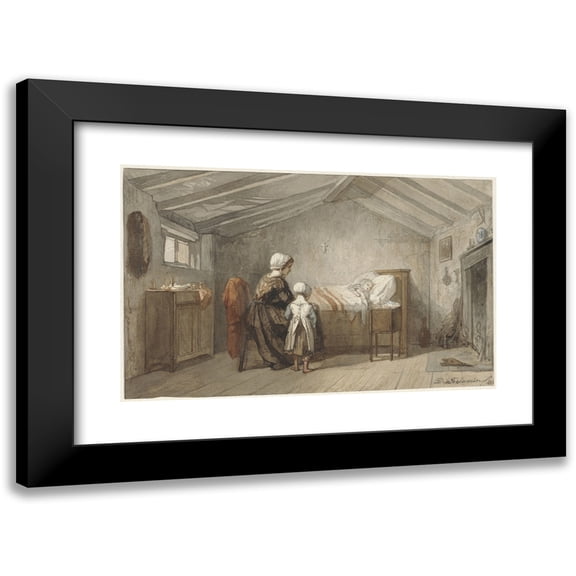 Diederik Franciscus Jamin 14x11 Black Modern Framed Museum Art Print Titled - Mother and Daughter in the Sickbed of a Child (1862)